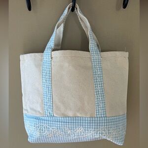 Spacious Blue/White Gingham And Natural Tote Bag. NEW